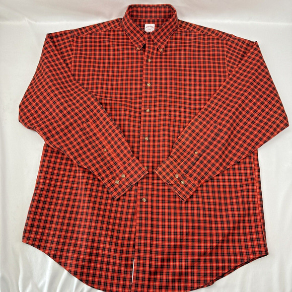 Brooks Brothers Shirt Men's Size L Original Polo Red Black Plaid Button Up - Picture 2 of 11